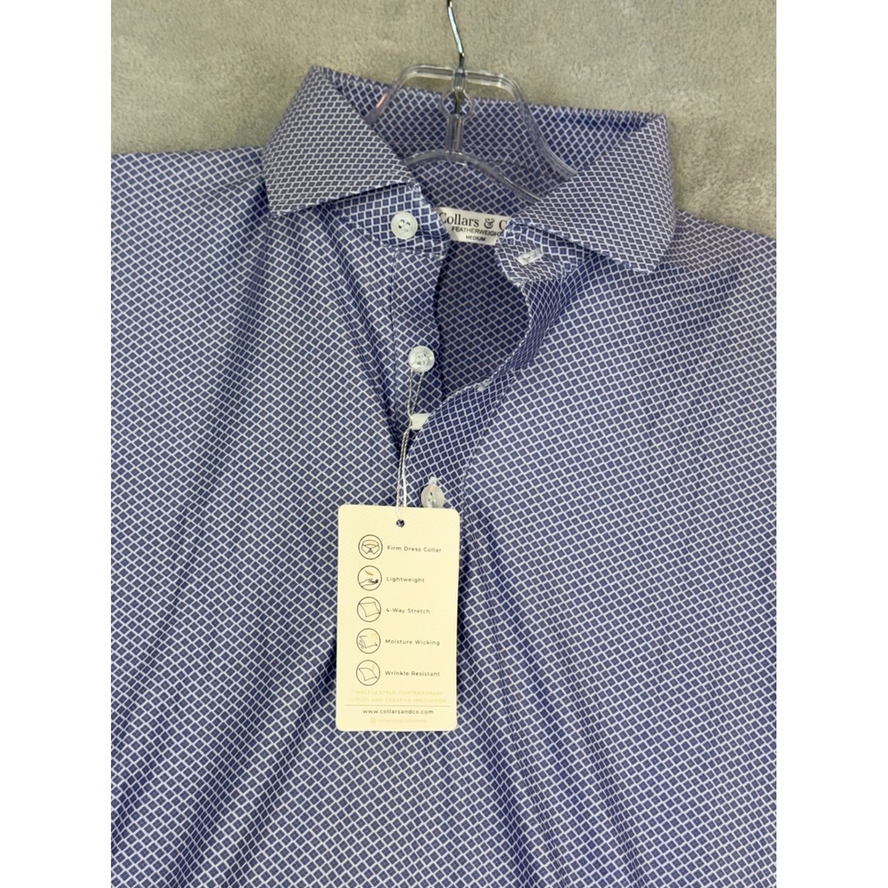 Collars & Co Featherweight Button Down Shirt Men's Medium‎ Blue Geometric Print